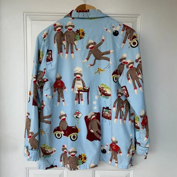 •Nick & Nora• Sock Monkey Pattern Pajama Set - Size Large - Picture 6 of 13